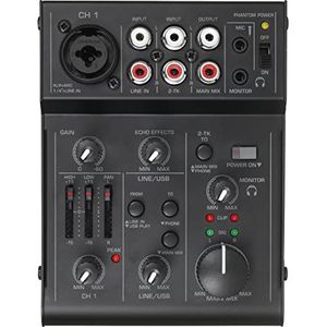 HUIOP 5-kanaals compacte audiomixer Sound Mixing Console USB-audio-interface 2-bands EQ Ingebouwd echo-effect voor DJ-opname Live-uitzending,geluidsmengpaneel