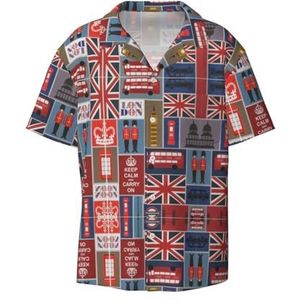 OdDdot Engeland Symbolen Print Heren Button Down Shirt Korte Mouw Casual Shirt voor Mannen Zomer Business Casual Jurk Shirt, Zwart, 4XL