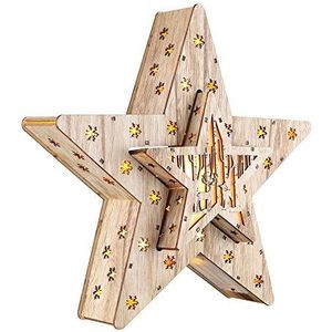 Spetebo Decoratieve houten ster in set van 2 met 16 leds, 33,5 x 33,5 x 6 cm, kerstster, verlichte tafeldecoratie, raamdecoratie