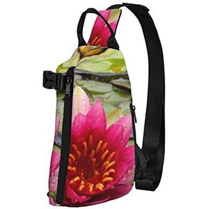 WOWBED Lotus flowerPrinted Crossbody Sling Bag Multifunctionele Rugzak voor Reizen Wandelen Buitensporten, Zwart, One Size