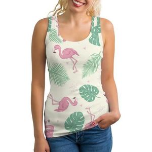 Flamingo And Leaf Tanktop voor dames, mouwloos T-shirt, pullovervest, atletische basic shirts, zomer bedrukt