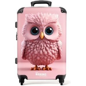 NoBoringSuitcases.com © Reiskoffer Harde koffer Trolley Kinderkoffer Grote koffer Reiskoffer met 4 wielen, TSA-slot (Roze cartoon uil voor roze achtergrond), (Middelgroot 67x43x25 cm)