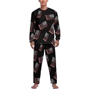 Vintage Amerikaanse Vlag Hockey Zachte Heren Pyjama Set Comfortabele Lange Mouw Loungewear Top En Bodems Geschenken 2XL