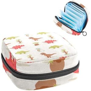 Opbergtas voor maandverband, menstruatiecup zakje tampon tas, menstruatiepads, houder organizer voor vrouwen en meisjes, schattig dinosauruspatroon