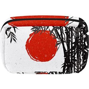 Reis Gepersonaliseerde Make-up Bag Cosmetische Tas Toiletry tas voor vrouwen en meisjes Bamboe Silhouet met Rode Zon, Meerkleurig, 17.5x7x10.5cm/6.9x4.1x2.8in