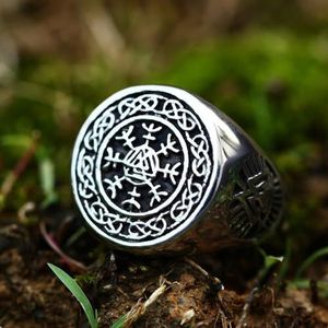 Noordse mannen Viking rune symbolen ringen, vintage handgemaakte gepolijste vintage punk gotische stijl zegelring sieraden (Color : B, Size : 9)