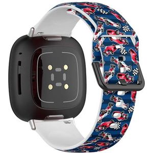 Zachte sportband compatibel met Fitbit Sense / Sense 2 / Versa 4 / Versa 3 (raceauto's blauwe strepen), siliconen armband, accessoire, Siliconen, Geen Edelsteen