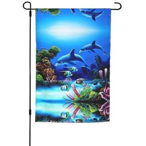 Mooie onderwaterwereld dolfijnen koraal lente zomer tuin vlag 30 x 45 cm huis vlag dubbelzijdige onafhankelijkheid dag werf outdoor decor