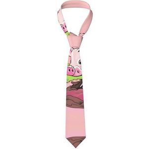 GerRit Roze biggetje casual stropdas voor heren, bedrukte stropdas, gemakkelijk te onderhouden, geschikt voor dagelijks gebruik, feest, bal en feest, enz., Zwart, Eén maat