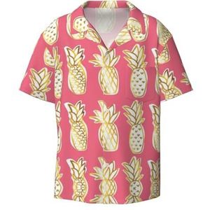TyEdee Overhemden met ananasprint voor heren, korte mouwen, met zak, casual overhemd met knopen, zakelijk overhemd, Zwart, L
