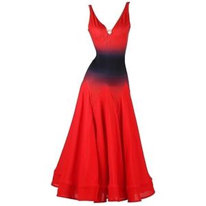Kostuums voor moderne dans wedstrijden Mouwloze standaard ballroom dans jurken Nationale standaard danskleding Damesmode Gradient Flamenco Wals rok,Rood,L