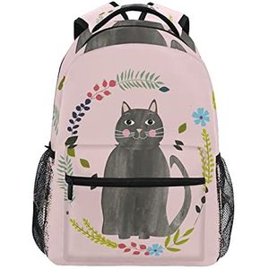 Grijze schattige kat roze schoolrugzak voor meisjes jongens middelbare school stijlvol ontwerp student tassen boekentassen, Patroon, 11.5×8×16In