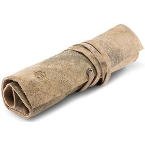 Angus Stoke Leren roltas voor pennen, penselen en accessoires – etui van leer – handgemaakte pennenrol Leonardo, Beige-antiek, pen rolmap