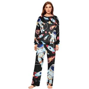 YOUJUNER Pyjama sets voor vrouwen, cartoon astronaut raket winter warme nachtkleding zomer loungewear set pyjama nachtkleding set, Meerkleurig, XL