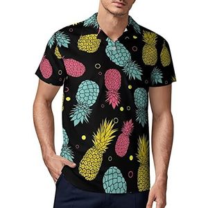 Kleurrijke Tropische Ananas Heren Golf Polo-Shirt Zomer Korte Mouw T-Shirt Casual Sneldrogende Tees M