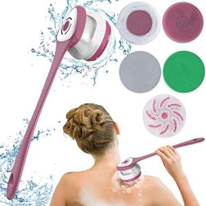 Elektrische lichaamsborstel, badborstel, rugborstel met 5 opzetstukken: rugborstel met lange steel, IP67 waterdicht, 3 snelheden, spin, reinigingsborstel voor spa, douche, peeling, massageborstel