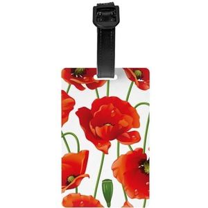 Rode papaver bloemen, bagagelabels PVC naamplaatje reiskoffer Identifier ID-tags duurzaam bagagelabel