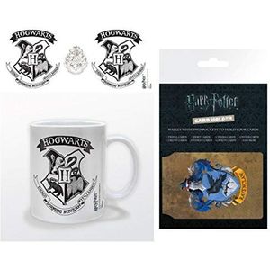 Harry Potter, Hogwarts Crest, Black And White Foto koffie mok (9x8 cm) + 1 Harry Potter Kaarthouder (10x7 cm)