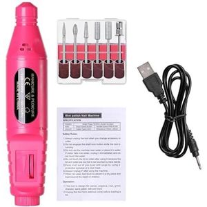 Mini USB elektrische nagelschuurmachine boor 6 in 1 nagelpolijstmachine for manicure Professioneel sterk nagelpolijstgereedschap(Red)