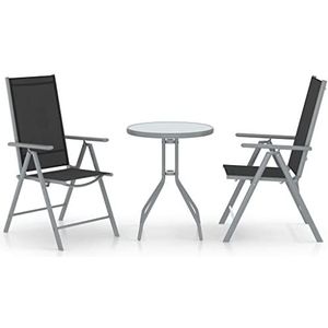 AJJHUUKI Tuinmeubilair 3 Stuk Bistro Set Aluminium en Textilene Zilveren Meubels