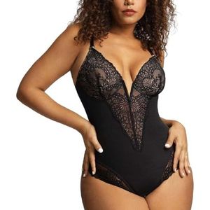 LoriEr Kanten bodysuit voor vrouwen, buikcontrole, shapewear, V-hals, rugloze tanktops, eendelig, bodyshaper, tailletrainer, korset, Zwart, XL