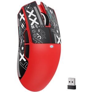 ATTACK SHARK X11SE Draadloze Gamingmuis, 63 g Superlicht Met PixArt PAW3311 Sensor, 22000 DPI, Tri-Mode BT/2.4Ghz/Bedraad, 1000Hz, 300mAh Batterij, Dubbele Driver, voor PC/Xbox/PS/Mac (Rood met tape)