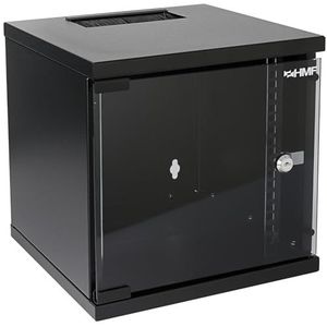 HMF 63406-02 netwerkkast, serverkast 10 inch | 6 HE | 300 mm diepte | volledig gemonteerd | glazen deur | zwart
