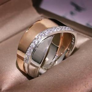Nieuwe zilveren Rose goud dubbele Cross Rhinestone Ring vierkante Micro-set vrouwelijke sieraden romantische bruid Engagement Gift-7-MULTI