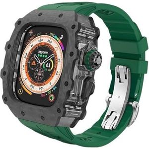 dayeer Koolstofvezel cover Fluororubber band Mod Kit voor Apple Watch Ultra2 Ultra, horlogeband met bezel Voor Iwatch Series9/8/7/6/5/4/se (Color : Greenbs, Size : 45mm 44mm for 9876)