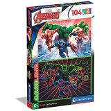 Clementoni Glowing Lights Collection Marvel Avengers, fluorescerend, 104 delen, Made in Italy, kinderen 6 jaar, cartoon-puzzel, meerkleurig, 27554