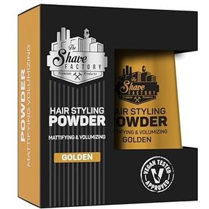 The Shave Factory Hair Styling Powder - Mattifying & Volumizing voor ongeëvenaarde Textuur, Volume en Matte Afwerking - Perfect voor Elke Look en Haartype 20g (1 Stuk, Golden)