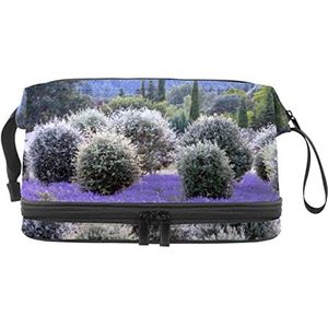 Grote capaciteit reizen cosmetische tas,Lavendel paarse bloemen,Make-up tas,Waterdichte make-up tas organisator, Meerkleurig, 27x15x14 cm/10.6x5.9x5.5 in