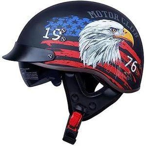 Motorfietshelm halve helm retro fiets scooterhelm chopper cruiser halve helm ECE-certificering met zonneklep en oorbescherming, XL (61-62 cm)