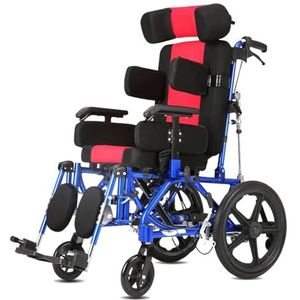 Opvouwbare handmatige rolstoel voor vervoer van volwassenen/kinderen. Ligstoel met hoge rugleuning en anti-rol achterwiel