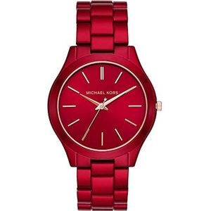 Michael Kors Slim Runway analoog quartz horloge met rode roestvrijstalen band voor dames MK3895