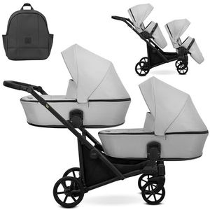 Kunert BRAV DUO Dubbele kinderwagen 2 in 1 + accessoires: comfort, veiligheid, bruikbaarheid, elegant en functioneel design, veelzijdig systeem, aluminium frame (grijs/zwart frame)