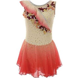 Oranje,11/13,PONNYC Kunstschaats Wedstrijdjurk Voor Meisjes Glanzende Schaats Kostuum Met Strass Steentjes Modieuze Rolschaats Kleding Met Kleurverloop Artistieke Gymnastiek Tulepakjes
