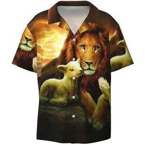 Sunset Lion Lam Vogel Print Heren Jurk Shirts Atletische Slim Fit Korte Mouw Casual Business Button Down Shirt, Zwart, XXL