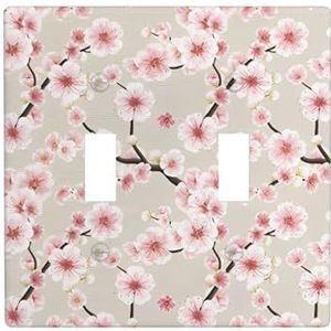 ZhaoYuGoods Roze kersenbloesem print muurplaat, dubbele tuimellichtschakelaar outlet cover 2-gang 11,4 cm x 11,4 cm, decoratieve pc-voorplaat voor thuis en kantoor