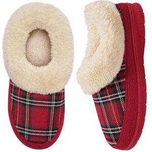 Pantoffels voor dames, pluizige pantoffels voor dames, traagschuim, winterpantoffels met gesloten achterkant, huisslippers, Kerst Rood Vol, 3/4 UK