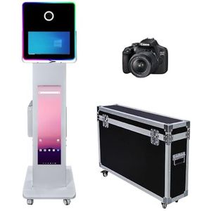 WideMeet 15,6 inch DSLR fotocabine machine met LCD-aanraakscherm, draagbare camera, photobooth vluchtkoffer verpakking voor bruiloften feesten evenementen (witte machine, fotocabine + camera)