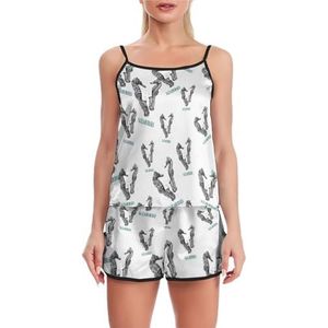 Hippocampus Saxofoon Grappige Pyjama Set Voor Vrouwen Verstelbare Tank Top En Shorts Homewear Gedrukt