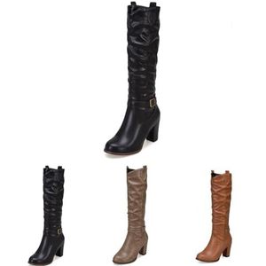 Dames Snowboots Met Lange Schacht, Retro Western Cowboylaarzen, Herfst Winter, Warme Instappers Met Blokhak, Modieuze PU Lederen Ridderlaarzen Met Gesp, Antislip Rubberen Laarzen(Black,43 EU)