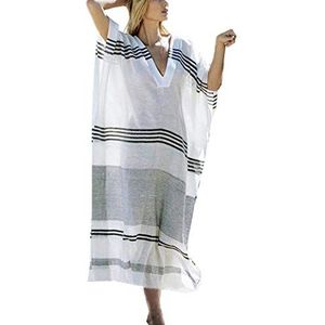 YouKD Zomer Katoen Losse V-hals Caftan Boho Strand Bikini Cover Up Jurk Plus Size Gewaad voor Vrouwen