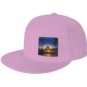 StOlmx Hawaii Beach Flat Bill Vizier Klassieke Snapback Hoed Blank Verstelbare Rand Hoge Top Baseball Cap, roze, Eén Maat