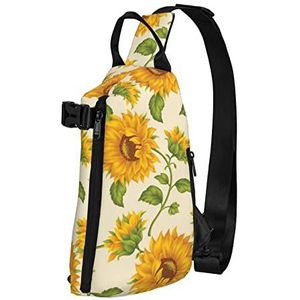 WOWBED Verse zonnebloemBedrukte Crossbody Sling Bag Multifunctionele Rugzak Voor Reizen Wandelen Buitensporten, Zwart, One Size