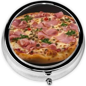 Ronde pillendoos 3 compartimenten pillendoosje voor portemonnee en zak kleine pillenorganizer heerlijke pizza reizen pillendoos draagbare olie opbergdoos metalen geneeskunde vitamine organizer uniek