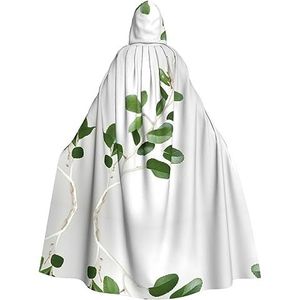 EdWal Witte mantel met capuchon en natuurlijk groen, twijgprint, uniseks mantel met capuchon, voor volwassenen, carnavalskostuums voor Halloween cosplay kostuums