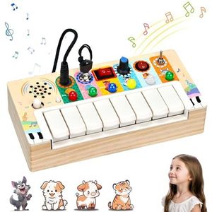 Montessori Speelgoed vanaf 1 jaar met muziek, led-lichtschakelaar, activity board, busy board, elektronische piano, motoriekspeelgoed vanaf 2, 3, 4 jaar, educatief speelgoed voor jongens en meisjes,