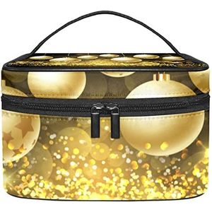 Kerstballen op Glittery Gouden Achtergrond Make-up Organizer Bag, Reizen Make-up Tas Organizer Case Draagbare Cosmetische Tas voor Vrouwen en Meisjes Toiletartikelen, Meerkleurig, 22.5x15x13.8cm/8.9x5.9x5.4in